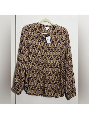 J. Jill Boho Leaf Print Blouse Size XL NWT